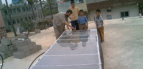Khaled Bashir develops a water distillation system to provide fresh water to palestinian residents of Deir Al-Balah
